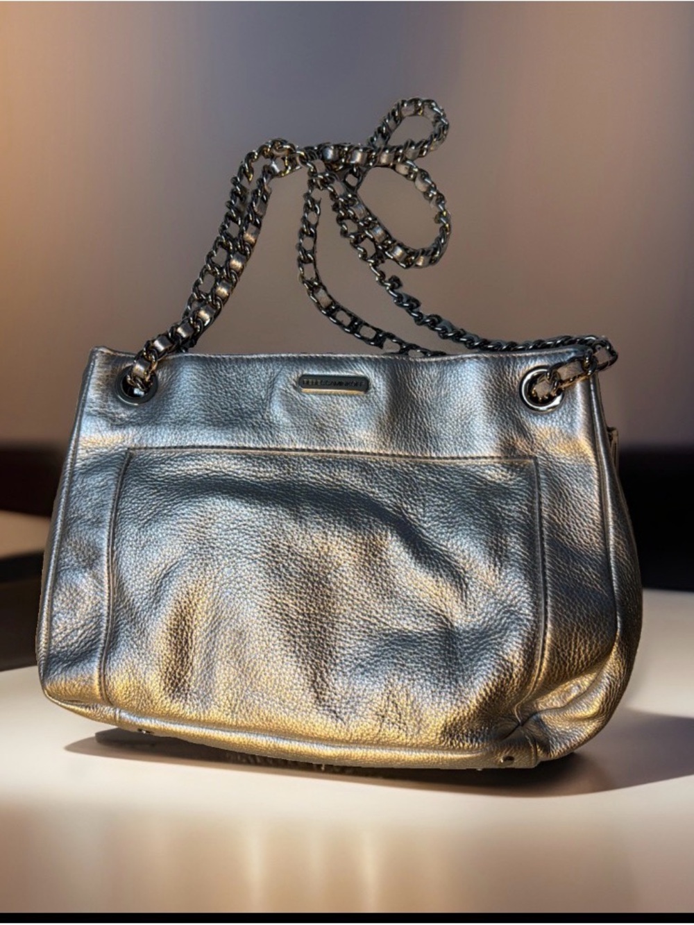 Rebecca Minkoff Metallic Silver Chain-Handle Shoulder Bag